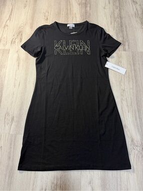 Calvin Klein Black Tee Dress with Studded Logo